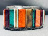 Astronomical Vintage Native American Navajo Turquoise Inlay Sterling Silver Bracelet-Nativo Arts