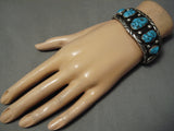 Wide Unique Wave Vintage Native American Navajo Turquoise Sterling Silver Bracelet Old-Nativo Arts