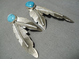 Amazing Vintage Native American Navajo Blue Gem Turquoise Sterling Silver Earrings-Nativo Arts