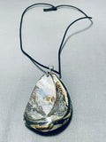 Electrifying Native American Navajo Mother Of Pearl Shell Sterling Silver & Leather Necklace-Nativo Arts