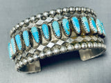 Tom Lowe Vintage Native American Navajo Teardrop Turquoise Sterling Silver Bracelet-Nativo Arts