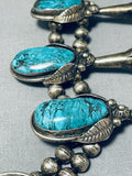 Incredible Vintage Native American Navajo Turquoise Sterling Silver Squash Blossom Necklace-Nativo Arts