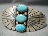 Striking Vintage Native American Navajo Carico Lake Turquoise Sterling Silver Bracelet Old-Nativo Arts
