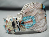 Unbelievable Native American Zuni Mother Of Pearl Sterling Silver Bracelet Signed-Nativo Arts
