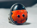 Important Ben Begaye Native American Navajo Coral Turquoise Sterling Silver Ladybug Ring-Nativo Arts