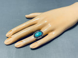 Sweet Vintage Native American Navajo Pilot Mountain Turquoise Sterling Silver Ring-Nativo Arts