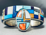 Smiling Kachina Very Rare Native American Navajo Turquoise Inlay Sterling Silver Bracelet-Nativo Arts