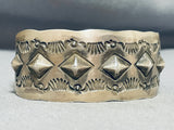 Ornamental Vintage Native American Navajo Signed Sterling Silver Star Stamped Bracelet-Nativo Arts
