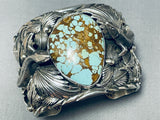 Detail Heavy 208 Grams Native American Lizard Turquoise Sterling Silver Bracelet-Nativo Arts