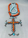 One Of Most Unique Vintage Southwestern Sterling Silver Turquoise Cross Necklace-Nativo Arts