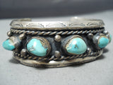 Heavy Heavy Vintage Native American Navajo Blue Gem Turquoise Sterling Silver Bracelet-Nativo Arts