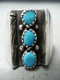 Marie Thompson Vintage Native American Navajo Old Kingman Turquoise Sterling Silver Ring-Nativo Arts