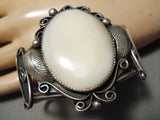 Incredible Vintage Native American Navajo Domed Pearl Sterling Silver Leaf Bracelet Old-Nativo Arts