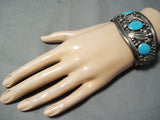 Leaf Galore Vintage Native American Navajo Turquoise Sterling Silver Bracelet Old-Nativo Arts