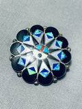 Marvelous Vintage Native American Zuni Turquoise Sterling Silver Sunface Pin/ Pendant-Nativo Arts