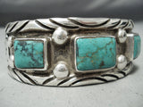 Heavy Signed Vintage Native American Navajo Rectangular Turquoise Sterling Silver Bracelet-Nativo Arts