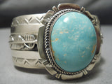Heavy Vintage Native American Navajo Carico Lake Turquoise Sterling Silver Bracelet-Nativo Arts