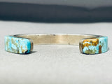 Thicker Vintage Native American Navajo #8 Turquoise Mine Sterling Silver Inlay Bracelet-Nativo Arts