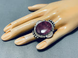 Elegant Native American Navajo Signed Purple Spiny Sterling Silver Enormous Ring-Nativo Arts