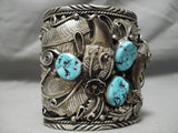 One Of The Biggest Vintage Native American Navajo Native American Navajo Turquoise Sterling Silver Bracelet Old-Nativo Arts