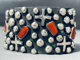 Dynamic Native American Navajo Coral Cross Sterling Silver Bracelet Signed-Nativo Arts