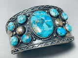 Huge Vintage Native American Navajo Turquoise Sterling Silver Wave Bracelet-Nativo Arts