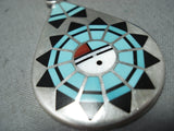 Marvelous Vintage Native American Zuni Turquoise Inlay Sunface Sterling Silver Necklace Old-Nativo Arts