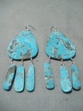 Native American Incredible Santo Domingo Old Kingman Turquoise Sterling Silver Earrings-Nativo Arts