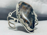 One Of The Chunkiest Vintage Native American Navajo Petrified Wood Sterling Silver Bracelet-Nativo Arts