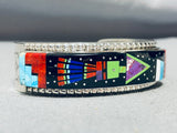 One Of The Best Native American Navajo Gaspeite Turquoise Inlay Sterling Silver Bracelet-Nativo Arts