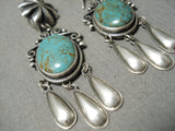 Fabulous Vintage Native American Navajo Hand Repoussed Sterling Silver Turquoise Earrings-Nativo Arts