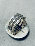 Quality Vintage Native American Navajo Blue Turquoise Signed Sterling Silver Ring Old-Nativo Arts