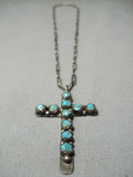 Rare Vintage Native American Navajo Turquoise Sterling Silver Cross Necklace- Early!-Nativo Arts