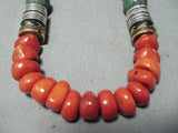 Authentic Singer Native American Navajo Chunky Coral Sterling Silver Turquoise Necklace-Nativo Arts