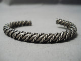 Wonderful Vintage Native American Navajo Hand Tooled Sterling Silver Woven Bracelet Old Cuff-Nativo Arts