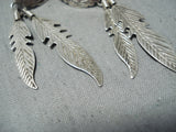 Amazing Vintage Native American Navajo Malachite Sterling Silver Feather Earrings-Nativo Arts