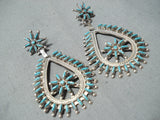 Exquisite Native American Zuni Blue Gem Turquoise Sterling Silver Earrings-Nativo Arts