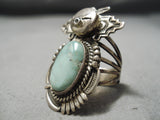 Exceptional Detailed Vintage Native American Navajo Green Turquoise Sterling Silver Kachina Ring-Nativo Arts