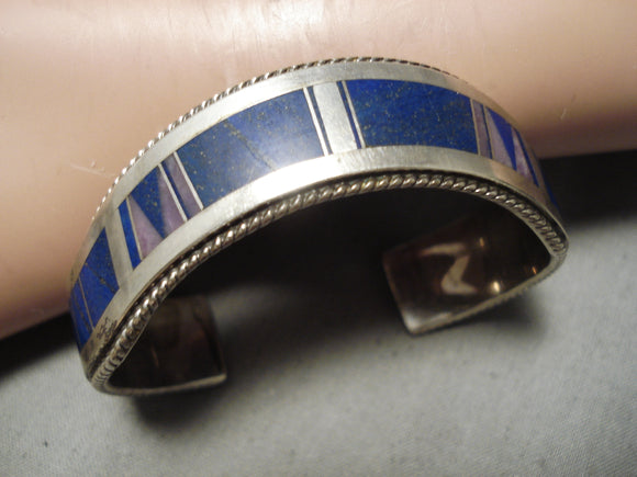 Mystique Vintage Native American Navajo Thick Lapis Sterling Silver Wave Bracelet-Nativo Arts