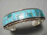 Museum Vintage Native American Navajo Carico Lake Turquoise Inlay Sterling Silver Bracelet Old-Nativo Arts