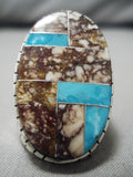 Magnificent Native American Navajo Turquoise Inlay Wildhorse Sterling Silver Native Ring-Nativo Arts