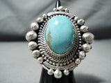 Dynamic Zuni Blue Gem Turquoise Sterling Silver Ring Native American-Nativo Arts