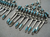 Exquisite Vintage Native American Zuni Native Turquoise Needlepoint Sterling Silver Earrings-Nativo Arts
