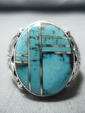 Cecil Ashley Vintage Native American Navajo Inlay Blue Diamond Turquoise Sterling Silver Ring-Nativo Arts