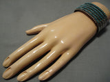 Opulent Vintage Native American Navajo Slanted Turquoise Sterling Silver Bracelet Old-Nativo Arts