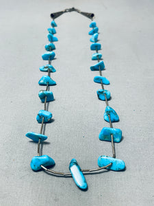 Amazing Vintage Native American Navajo Kingman Turquoise Silver Heishi Necklace-Nativo Arts