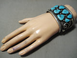Big Old Men's Vintage Native American Navajo Turquoise Sterling Silver Leaf Bracelet-Nativo Arts