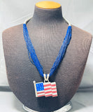 The Best Native American Navajo Intricate Lapis Heishi Sterling Silver American Flag Necklace-Nativo Arts