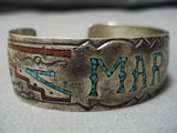 Vintage Native American Navajo Turquoise Inlay Sterling Silver Bracelet Cuff-Nativo Arts