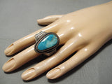 Detailed And Heavy!! Vintage Native American Navajo Turquoise Sterling Silver Flank Ring-Nativo Arts